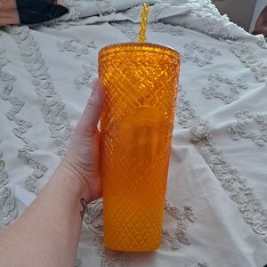 Starbucks Venti 24 oz Bright Orange Tumbler with Straw